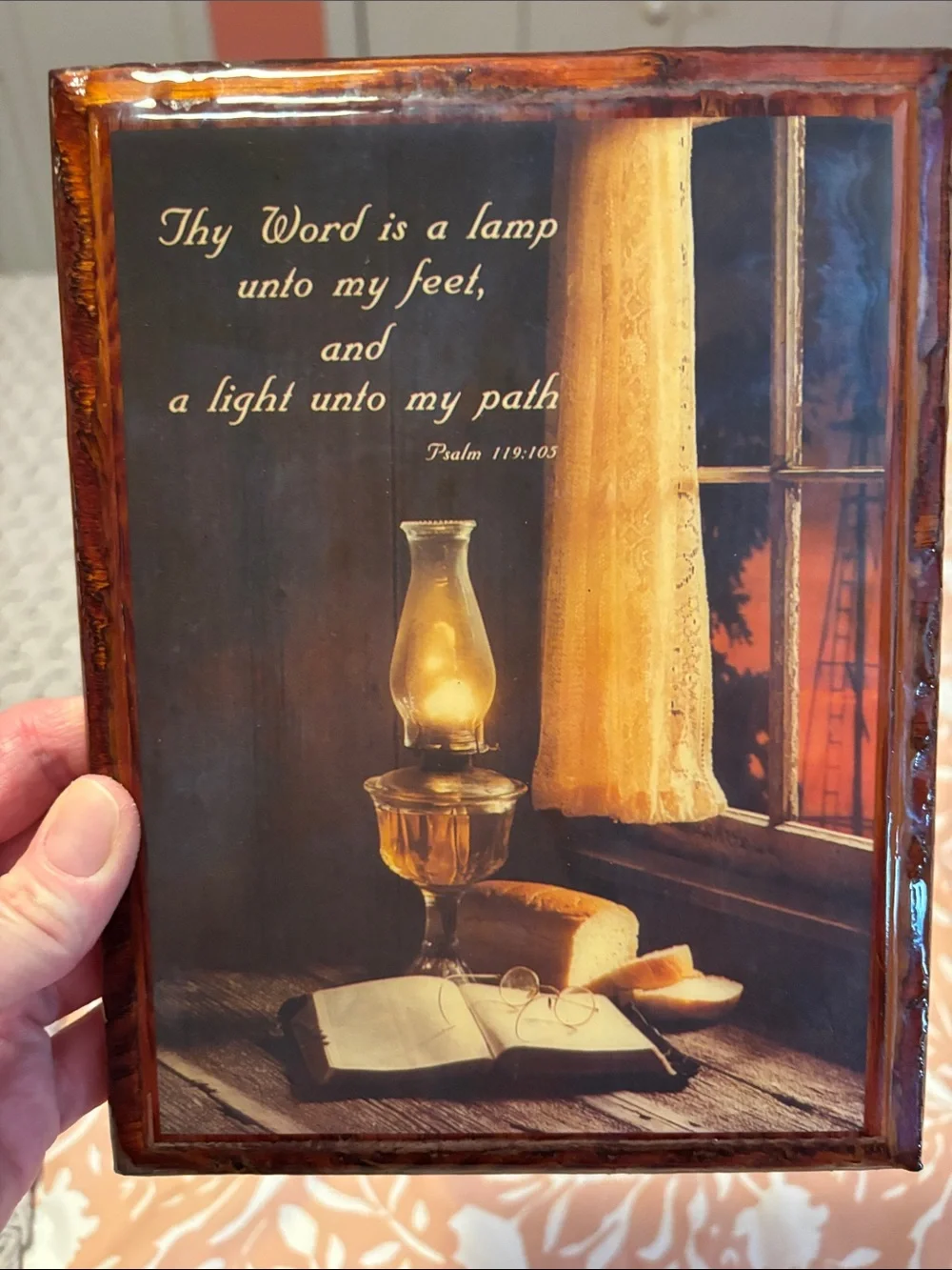 Rustic Amber Oil Lamp Wall Art - Inspirational Scripture Print